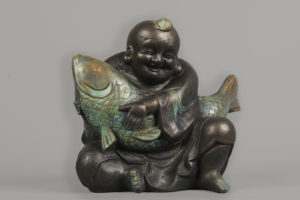 Boeddha Met Koi Brons Paint
