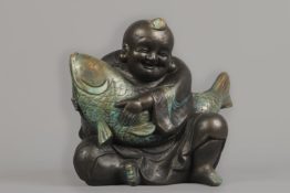 Boeddha Met Koi Brons Paint
